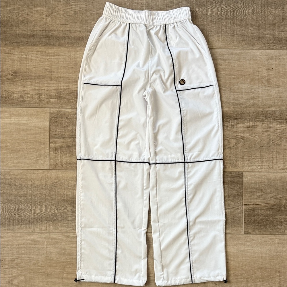 White Wide Leg Pants with Black Trim